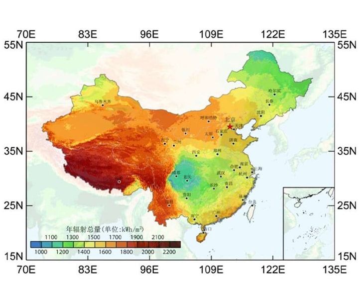 我国太阳能辐射量分布